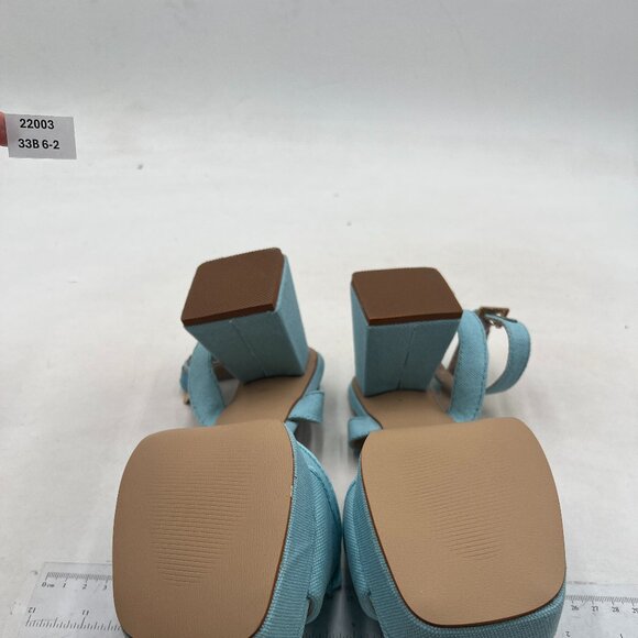 Pazzion Women Platform Square Toe Pleated Ruffle Sandals Chunky High Heels Blue - Picture 7 of 8